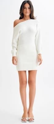 White Knit Mini Dress- Mesh - Image 1