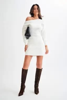White Knit Mini Dress- Mesh - Image 2