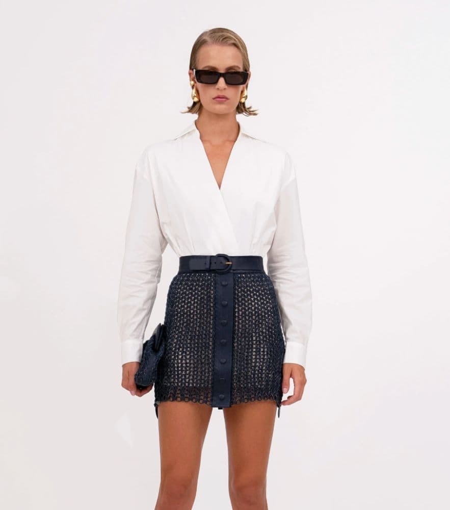 Navy blue leather skirt - Image 1