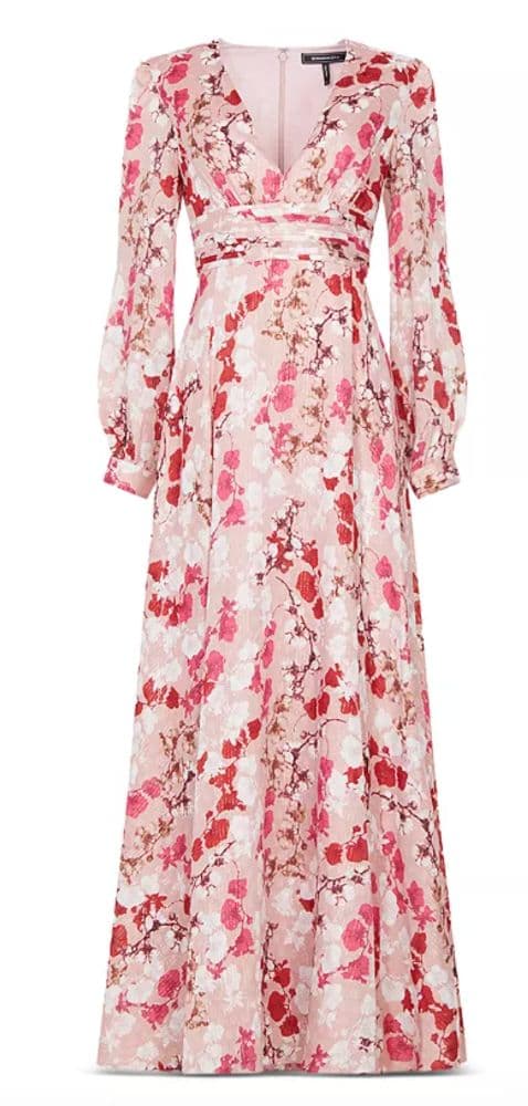 BCBGMAXAZRIA V Neck Pleated Waist Maxi Dress - Image 1