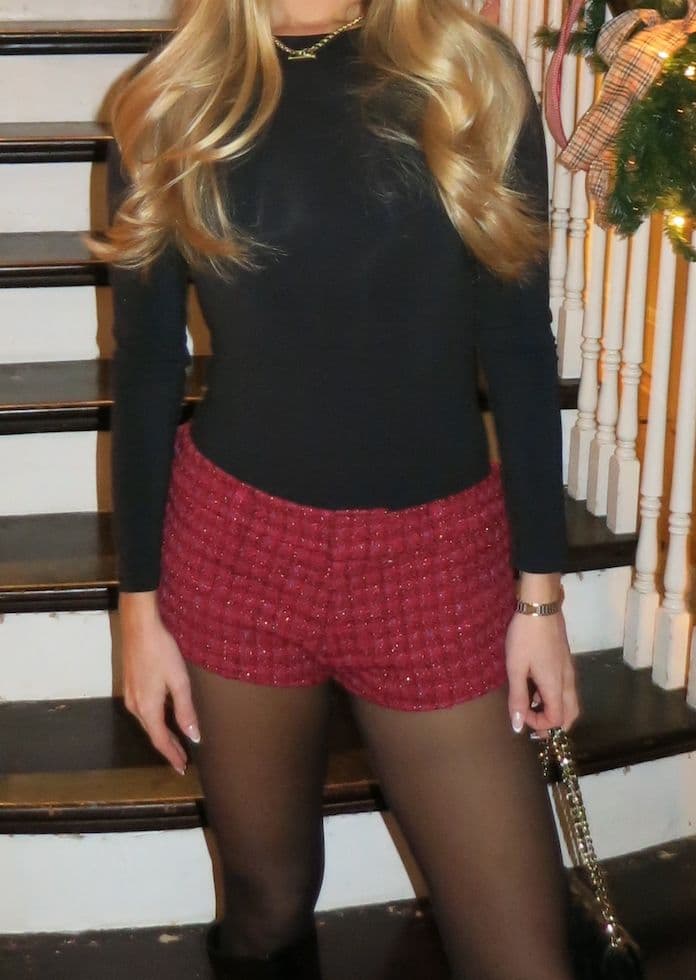 Amanda Uprichard Red and Pink Tweed Micro Shorts - Image 3