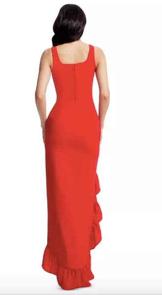 Dress the Population - Charlene Square Neck Sleeveless Cascading Ruffle Side Slit Gown - Image 1