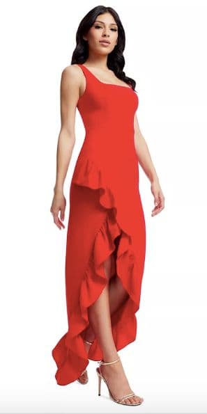 Dress the Population - Charlene Square Neck Sleeveless Cascading Ruffle Side Slit Gown - Image 2