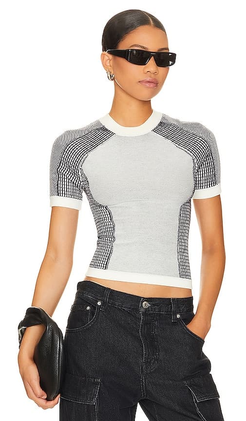 Charli Moto Top In Ivory & Navy - Image 1