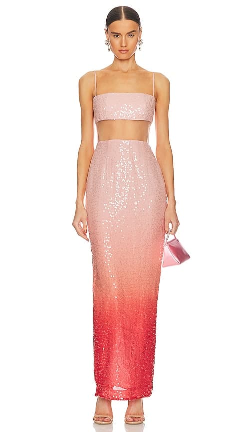 Talia Dress In Blush Red Ombre - Image 1