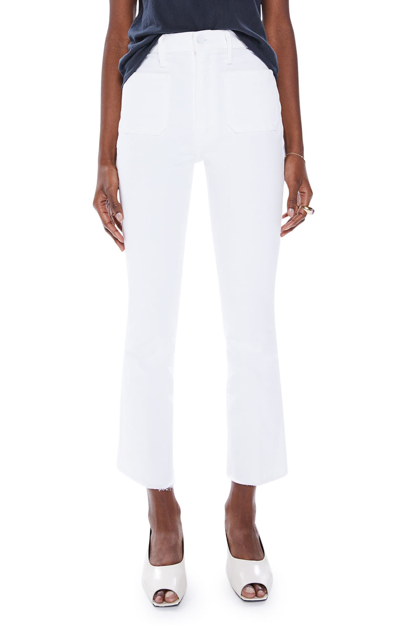 The Hustler Patch Pocket Raw Hem High Waist Ankle Flare Jeans - Image 1