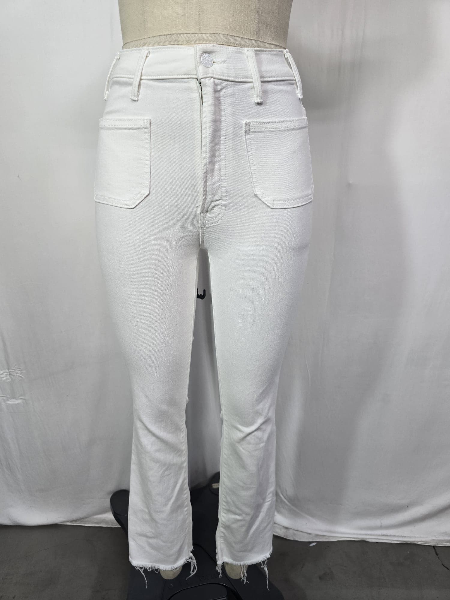 The Hustler Patch Pocket Raw Hem High Waist Ankle Flare Jeans - Image 2