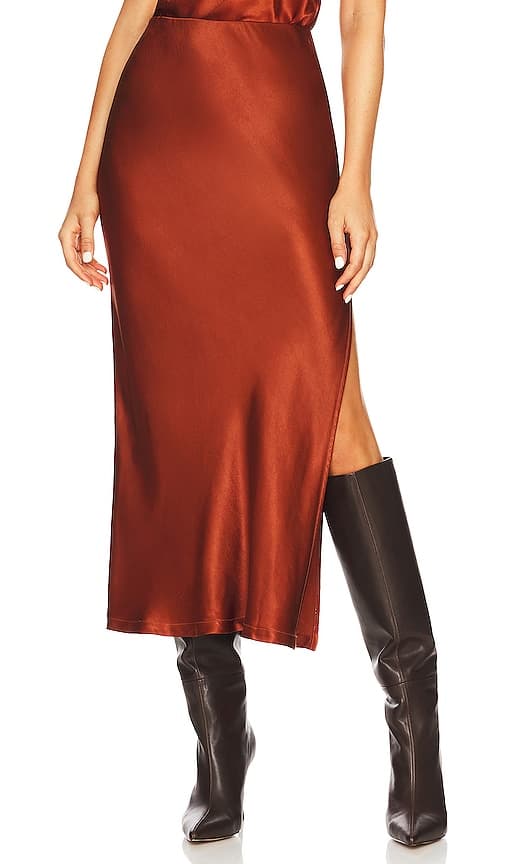 Satin Bias Cut Skirt In Umber - Image 1