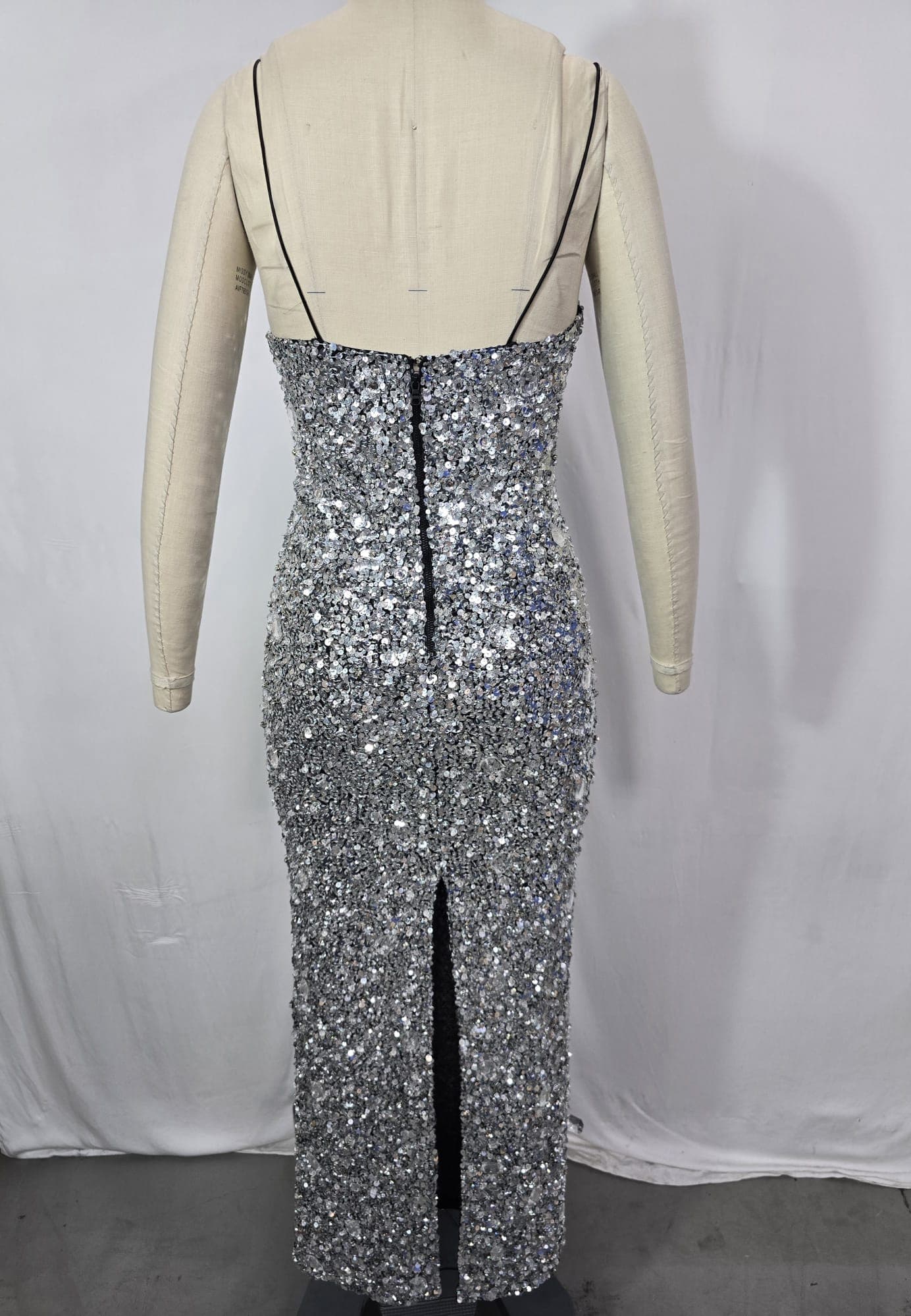 Nelle Embellished Fitted Maxi Dress In Black & Gunmetal - Image 1