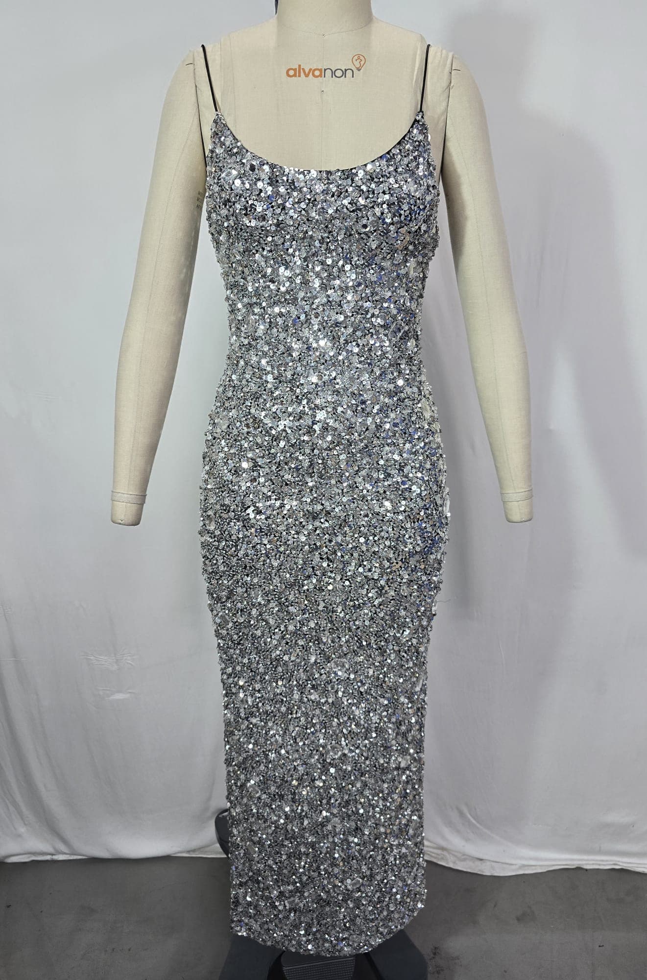 Nelle Embellished Fitted Maxi Dress In Black & Gunmetal - Image 4