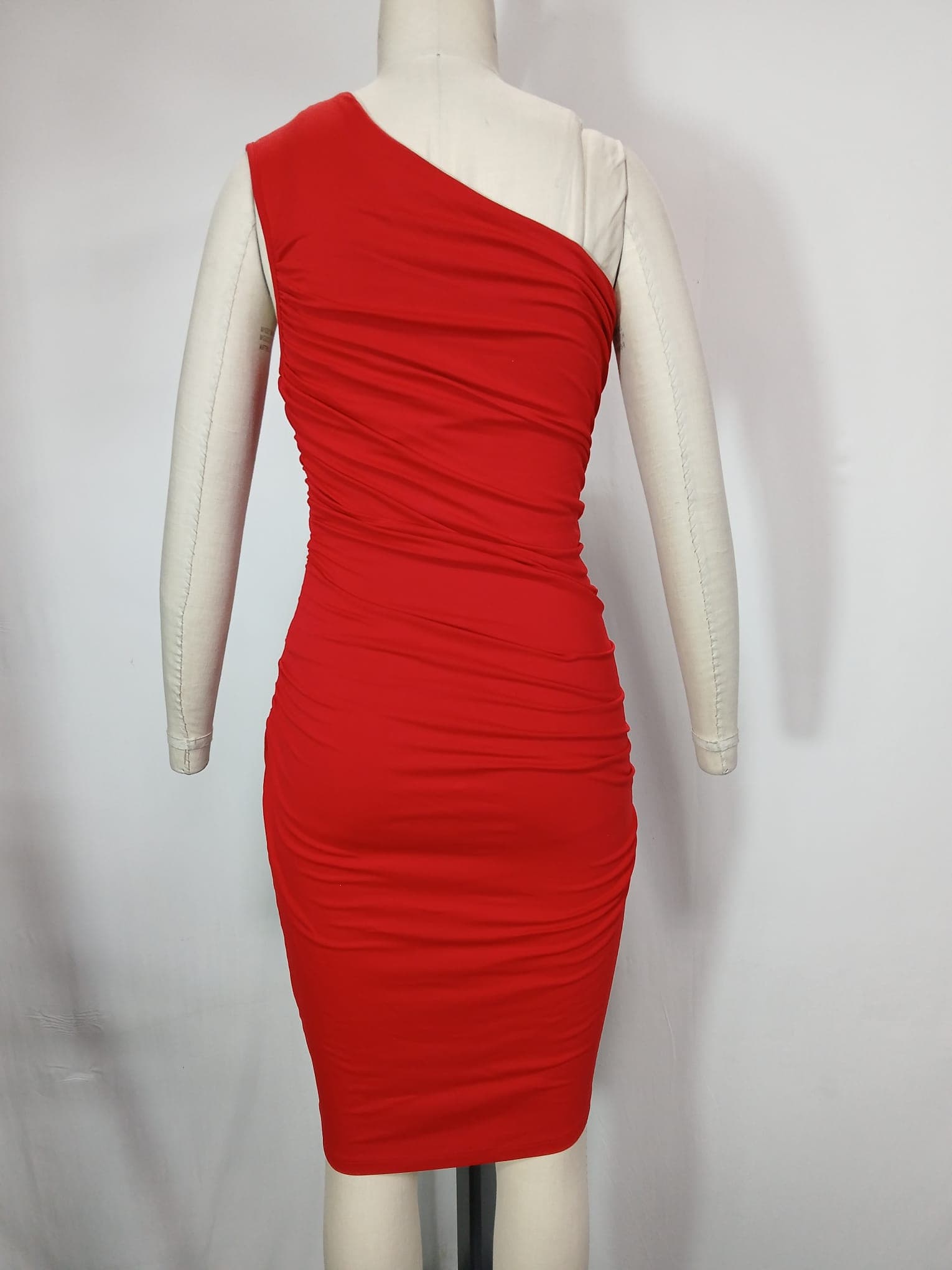 One Shoulder Dress In Perfect Red - Image 3