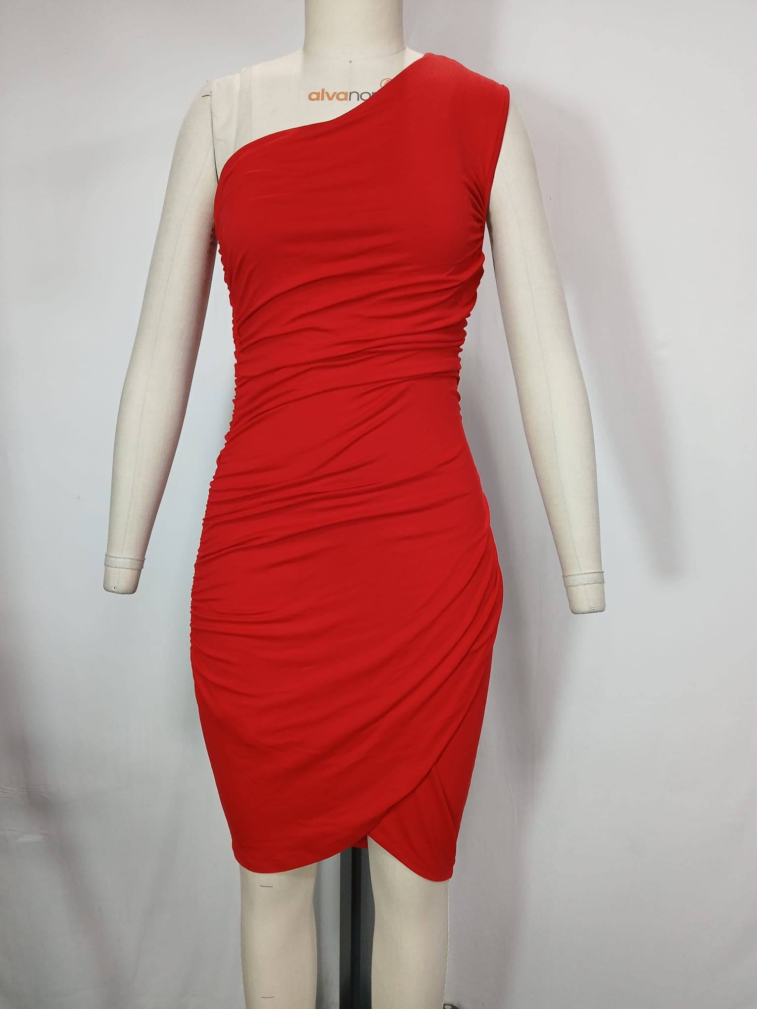 One Shoulder Dress In Perfect Red - Image 4