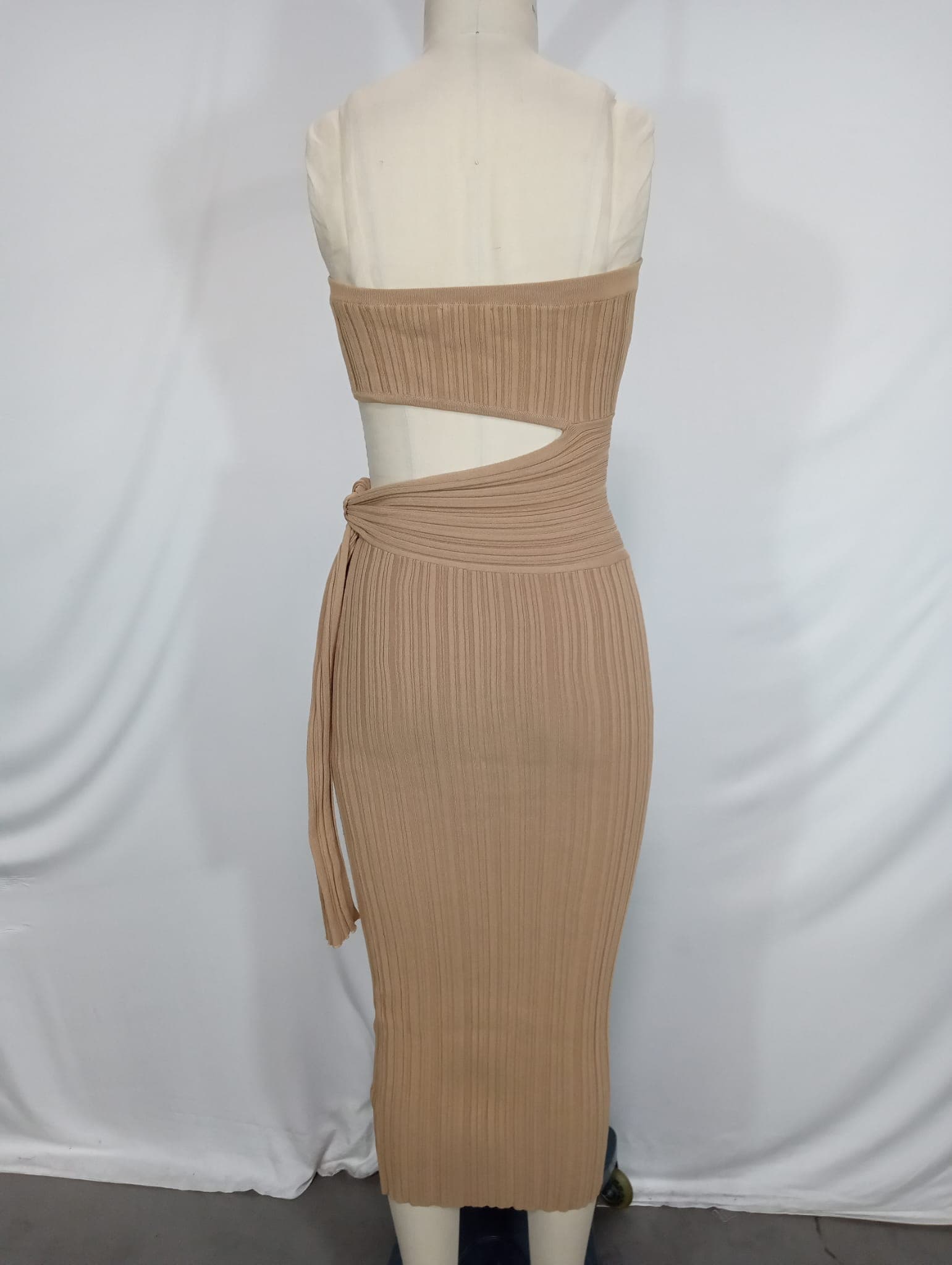 Katell Wrap Tie Midi Dress In Tan - Image 2