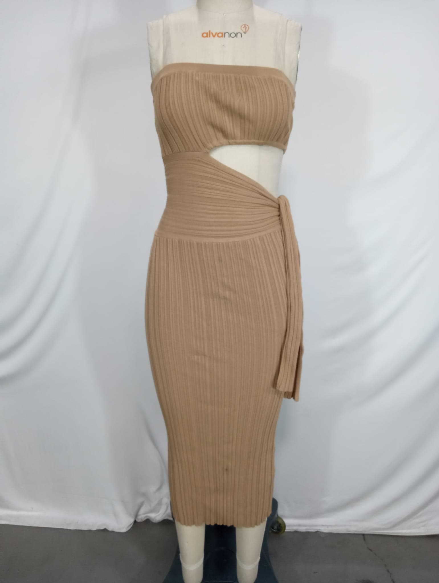 Katell Wrap Tie Midi Dress In Tan - Image 3