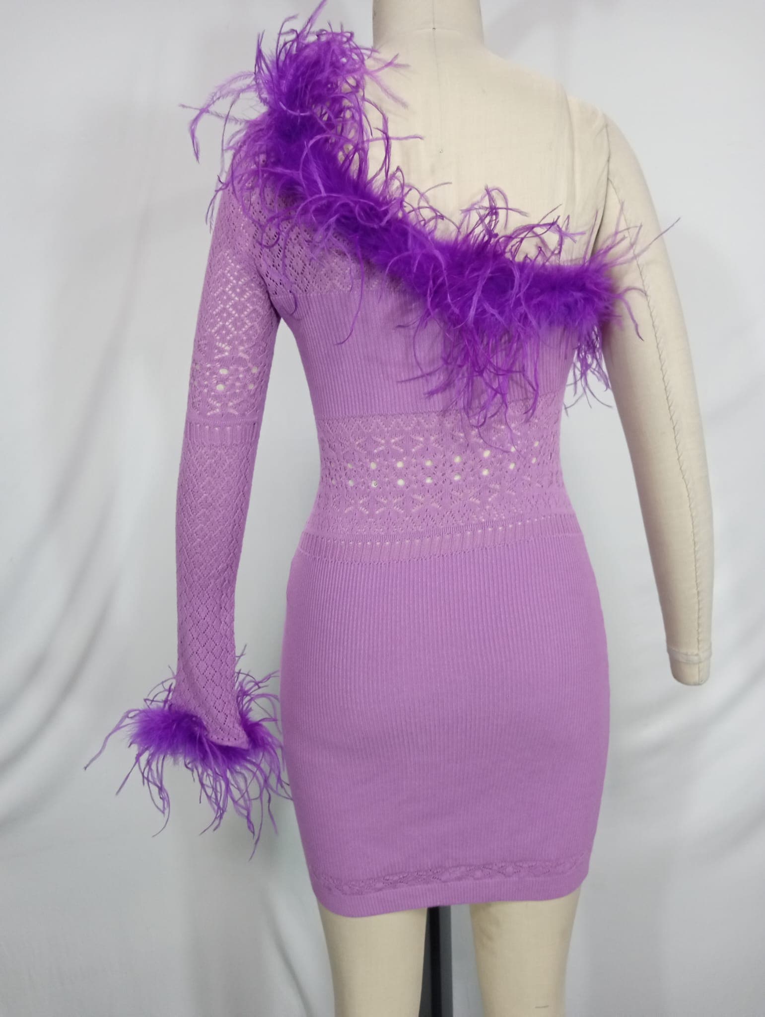 Juana Feather Trim Mini Dress In Purple - Image 3