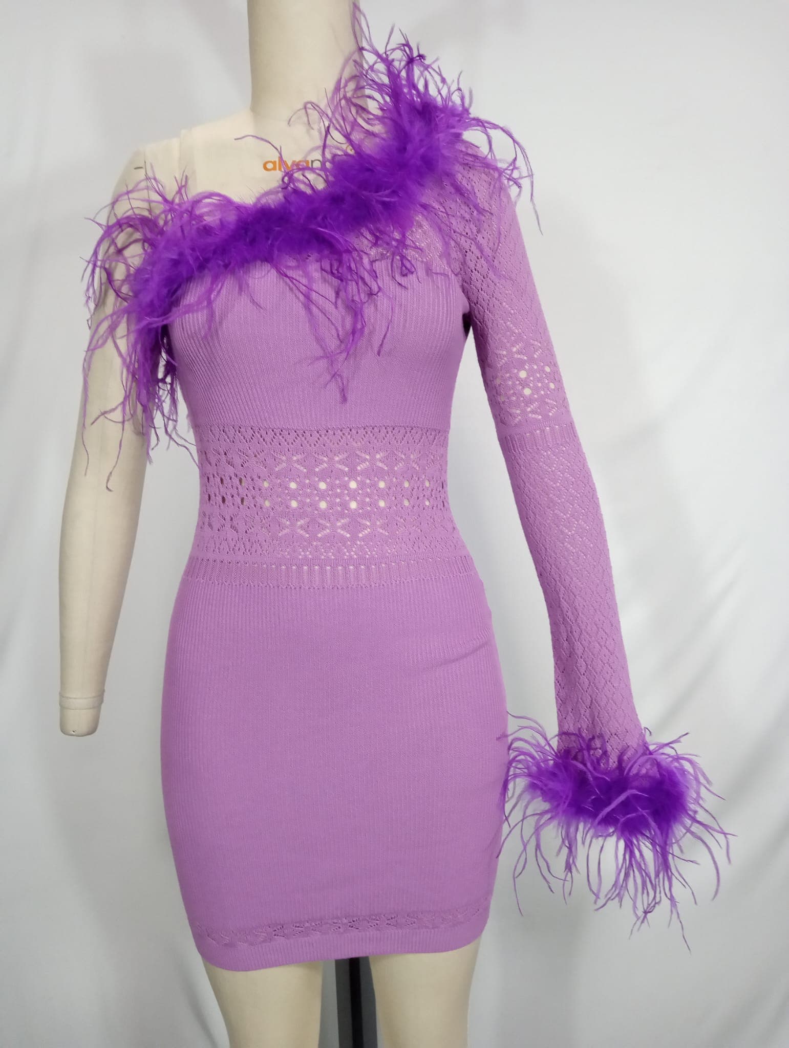Juana Feather Trim Mini Dress In Purple - Image 2