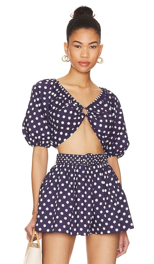 Tyler Top In Navy White Polka Dot - Image 1