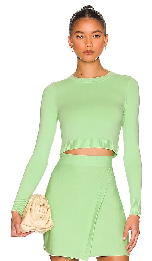 Long Sleeve Crop Top In Honeydew - Image 1