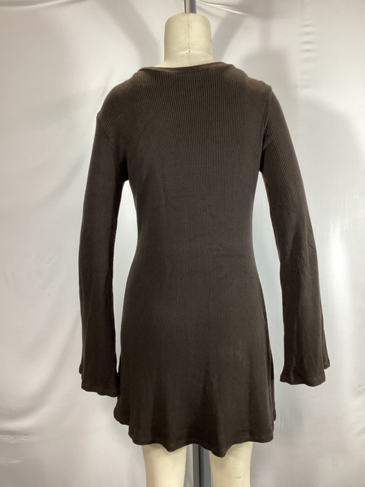 Bell Sleeve Mini Dress In Espresso - Image 2