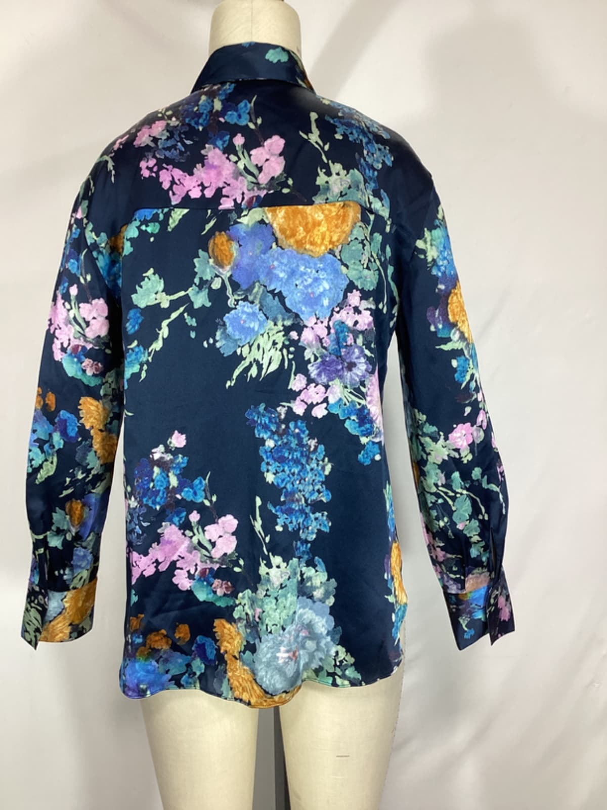 Painted Bouquet Long Sleeve Silk Button-Up Shirt - Image 1