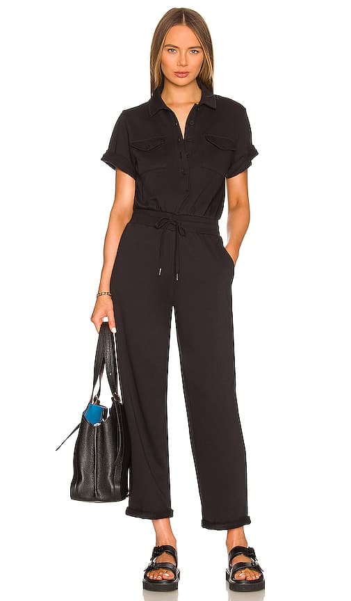 Distressed Wash Utility Jumpsuit In Black - Image 1
