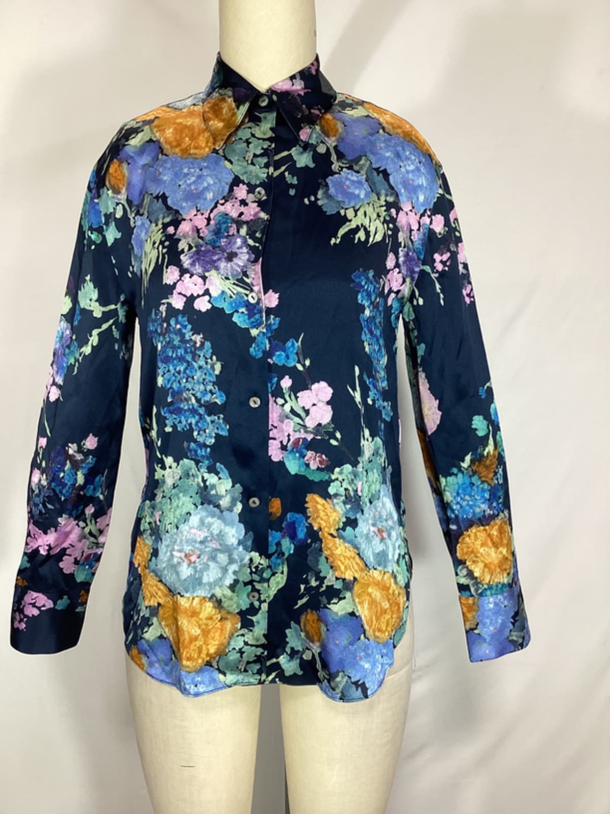 Painted Bouquet Long Sleeve Silk Button-Up Shirt - Image 4