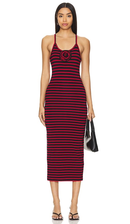 Carmen Midi Dress In Black & Red Stripe - Image 1