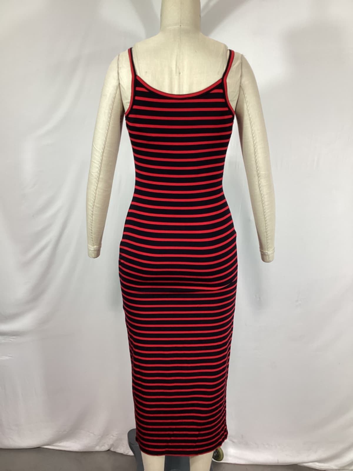 Carmen Midi Dress In Black & Red Stripe - Image 3