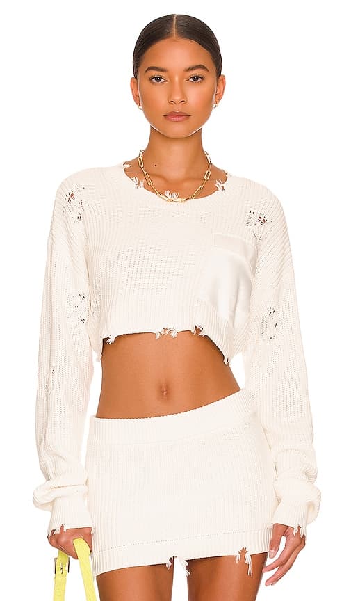 Cropped Devin Sweater In White - Image 1