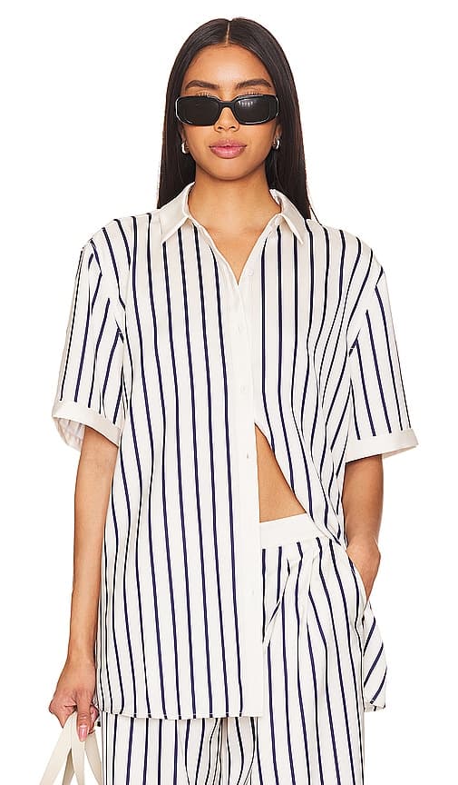 Davey Blouse In Navy & Ivory Stripe - Image 1