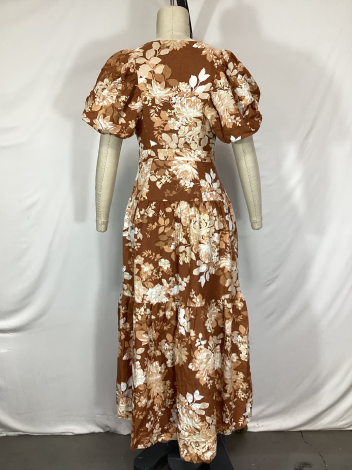 Capucine Plunged Short Sleeve Dress In Almond Multi - Image 2