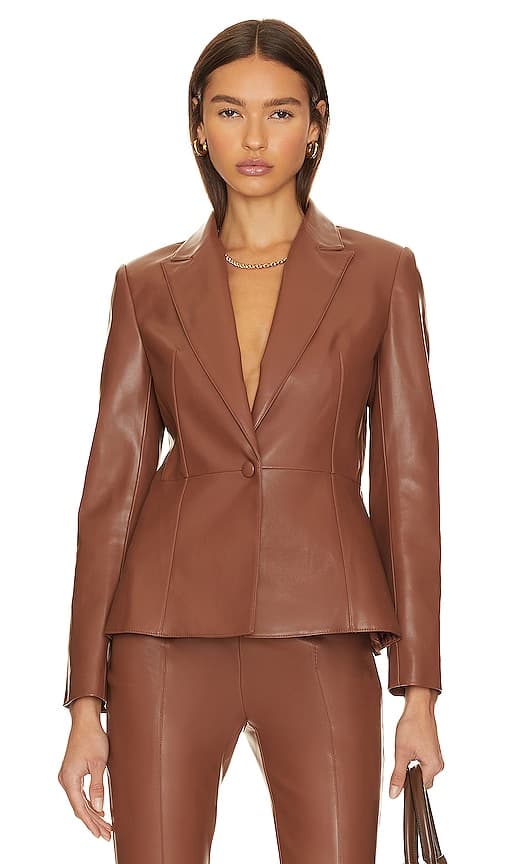 Leather Blazer In Caramel - Image 1