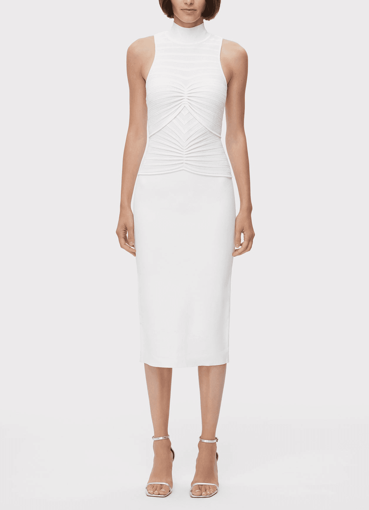 Gathered Chenille Stripe Midi Dress - Image 1