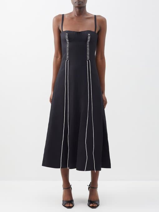 Bustier Topstitched Wool-Blend Midi Dress - Image 1