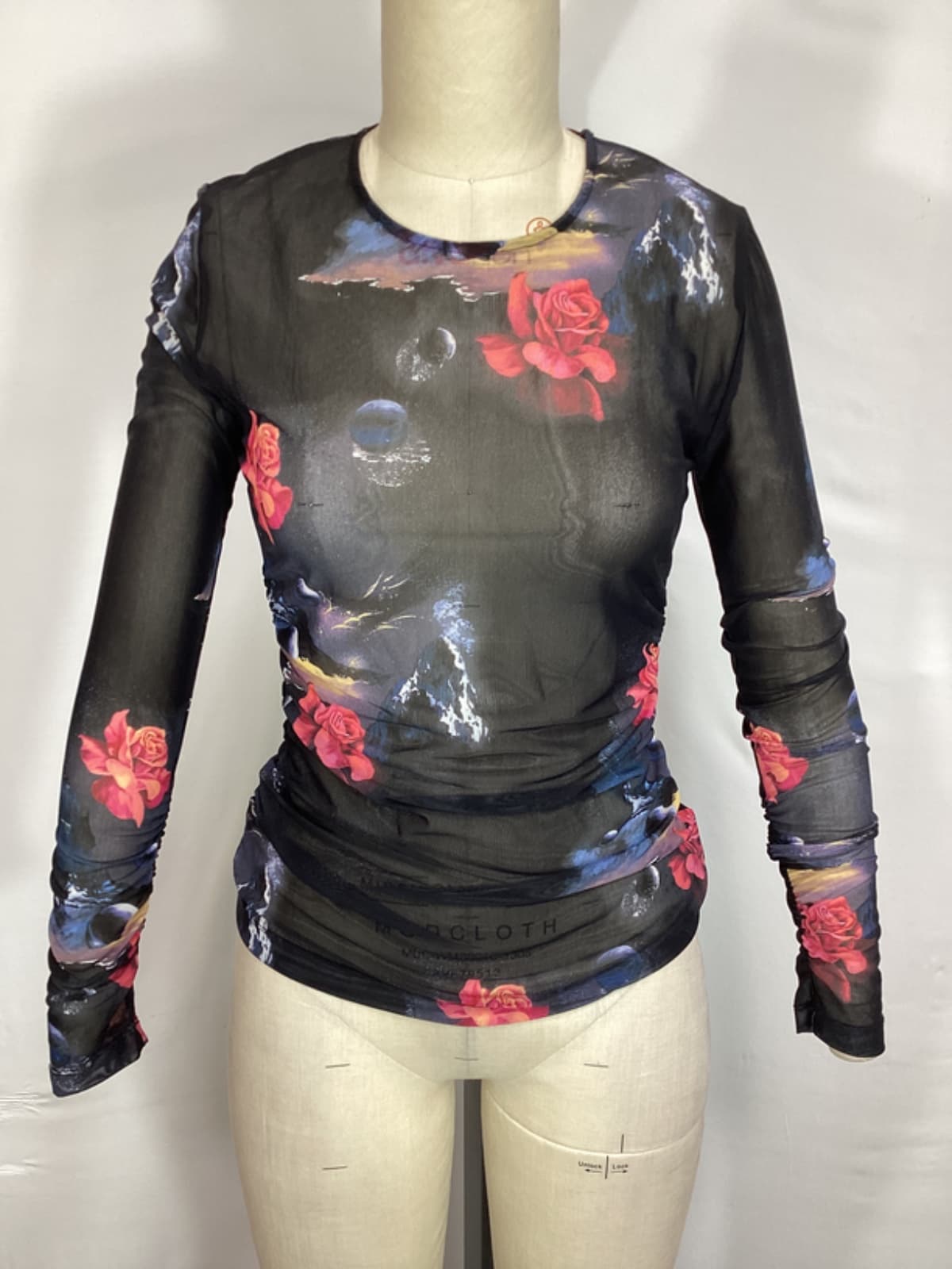 Gathered Mesh Blouse In Black - Image 2