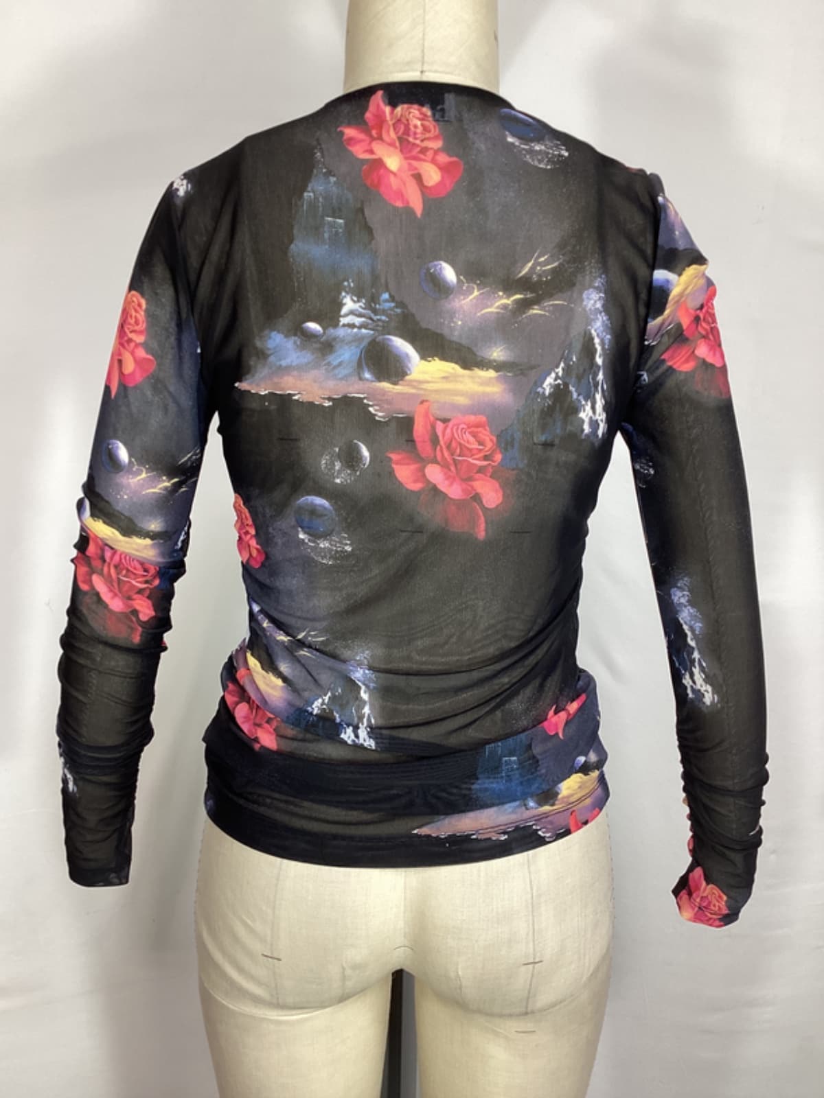 Gathered Mesh Blouse In Black - Image 3