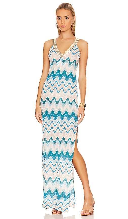 Gold Trim Maxi Dress In Aqua - Image 1