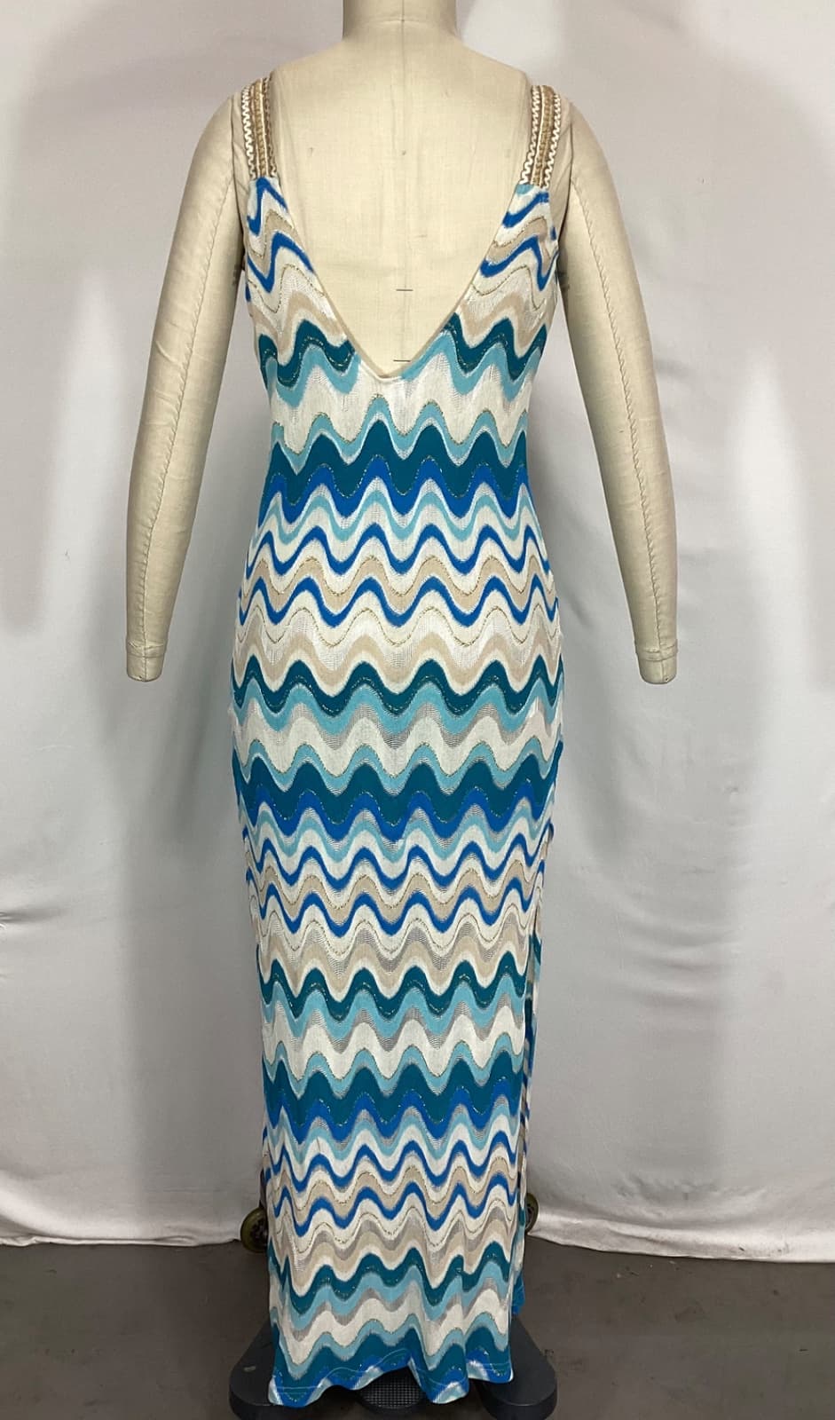Gold Trim Maxi Dress In Aqua - Image 4