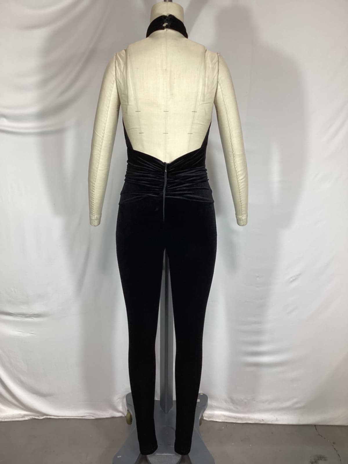 Abreen Velvet Catsuit In Jet Black & Crimson - Image 2