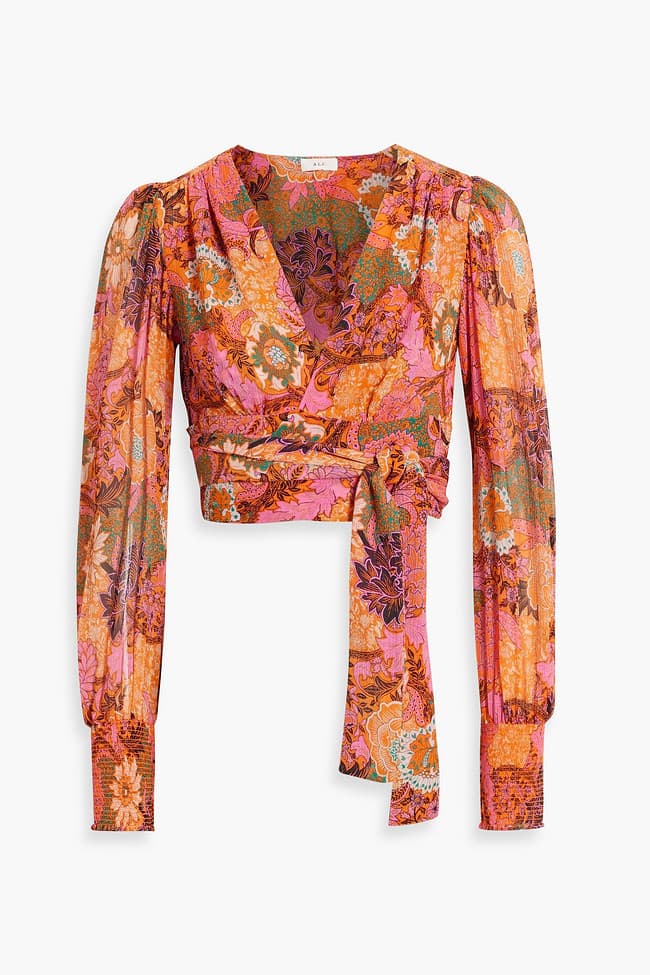 Samara Cropped Floral-Print Silk-Georgette Wrap Blouse - Image 1