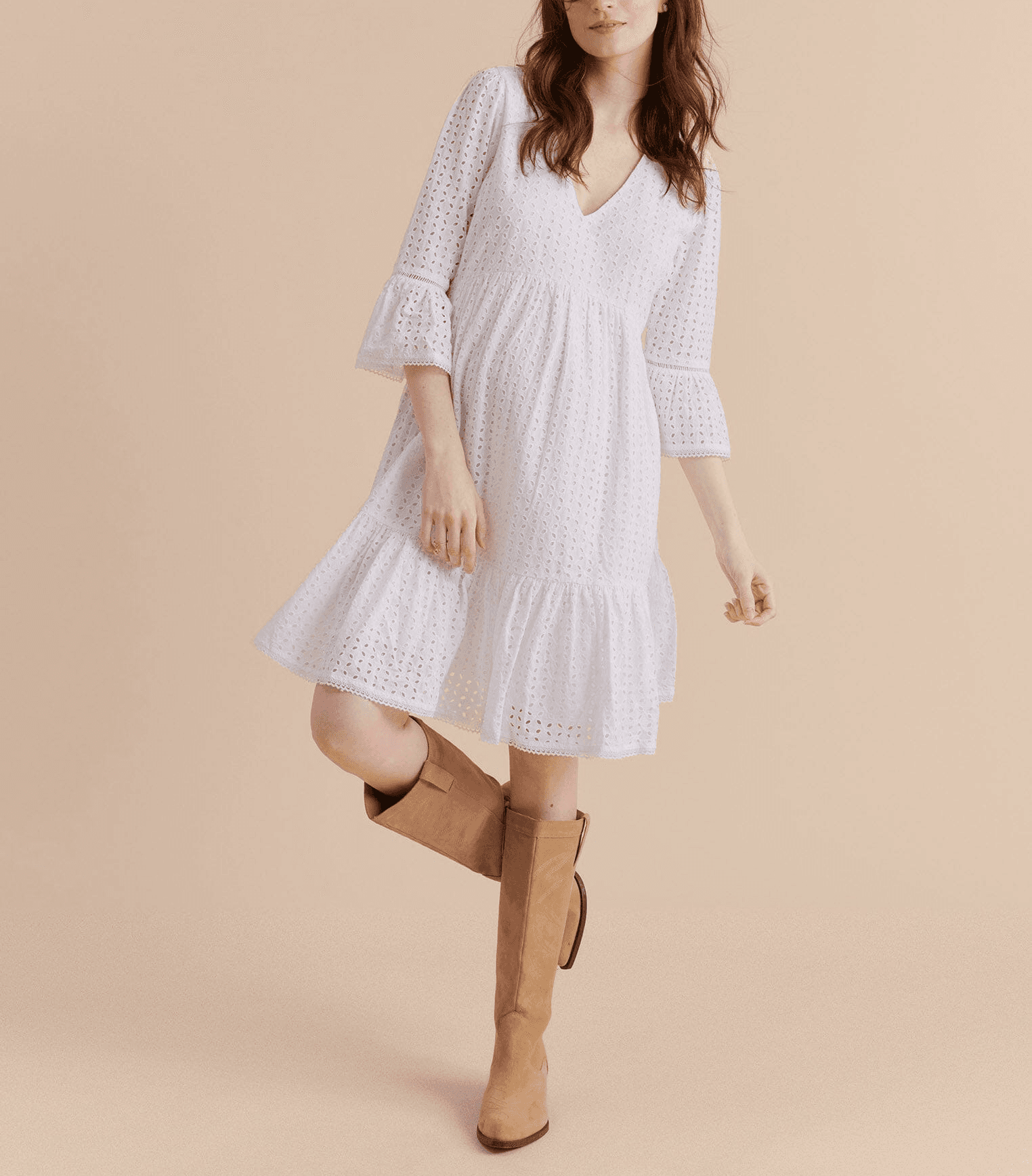 Bell Sleeve Eyelet Mini Dress - Image 1