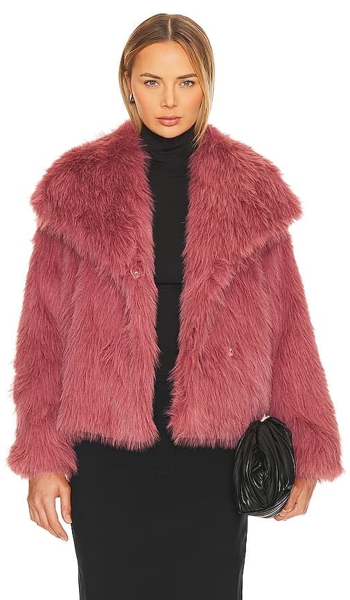 Lynx Faux Fur Coat In Mauve - Image 1