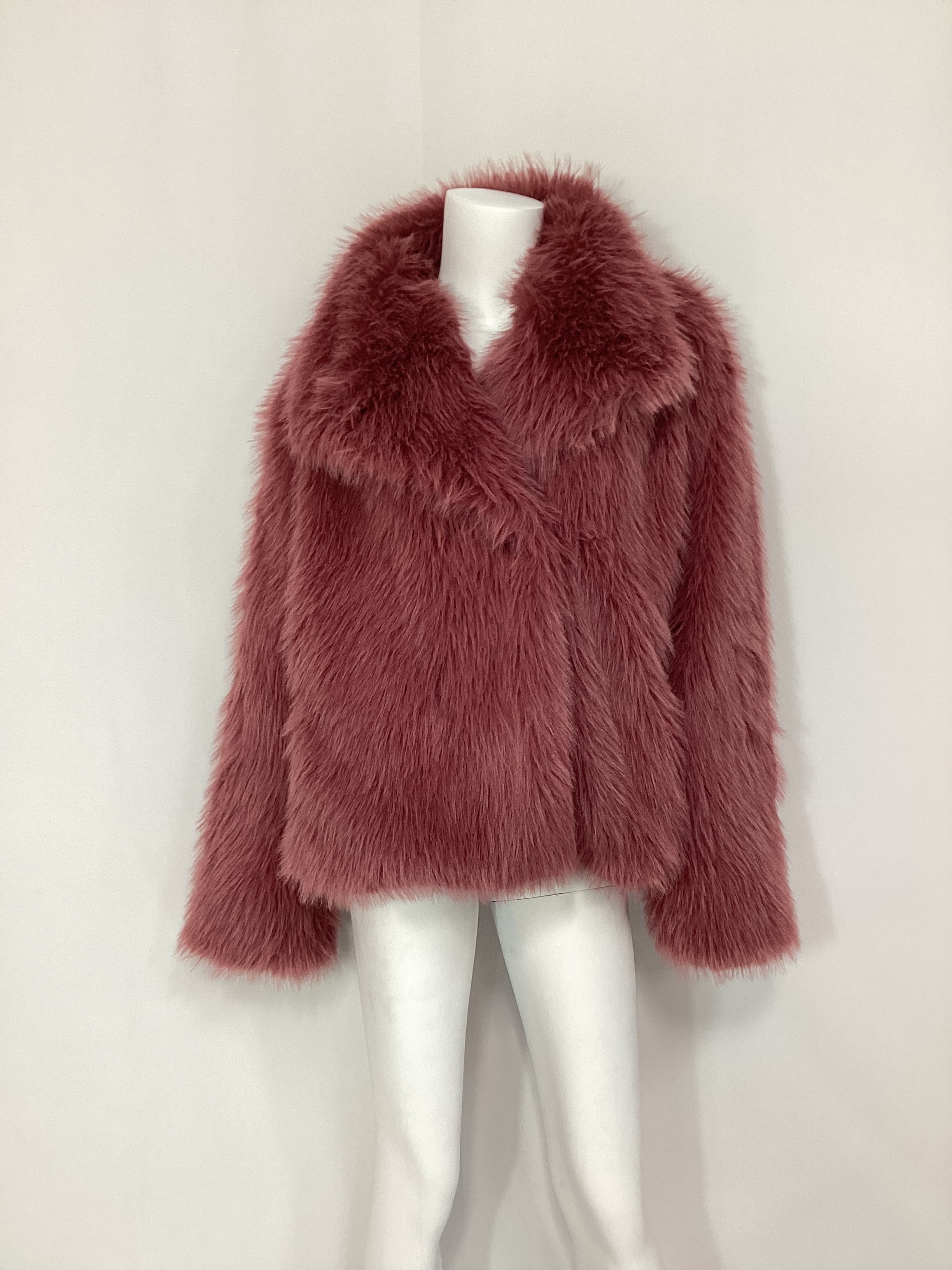 Lynx Faux Fur Coat In Mauve - Image 4
