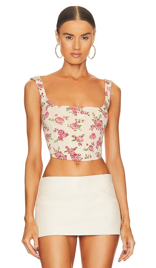 Knitted Corset Top In Cream Floral - Image 1