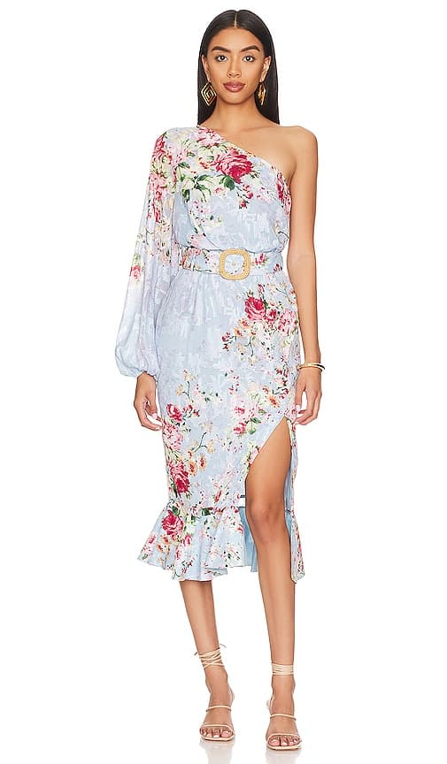Midi Dress With Buckle Belt In Sky Blue - Image 1