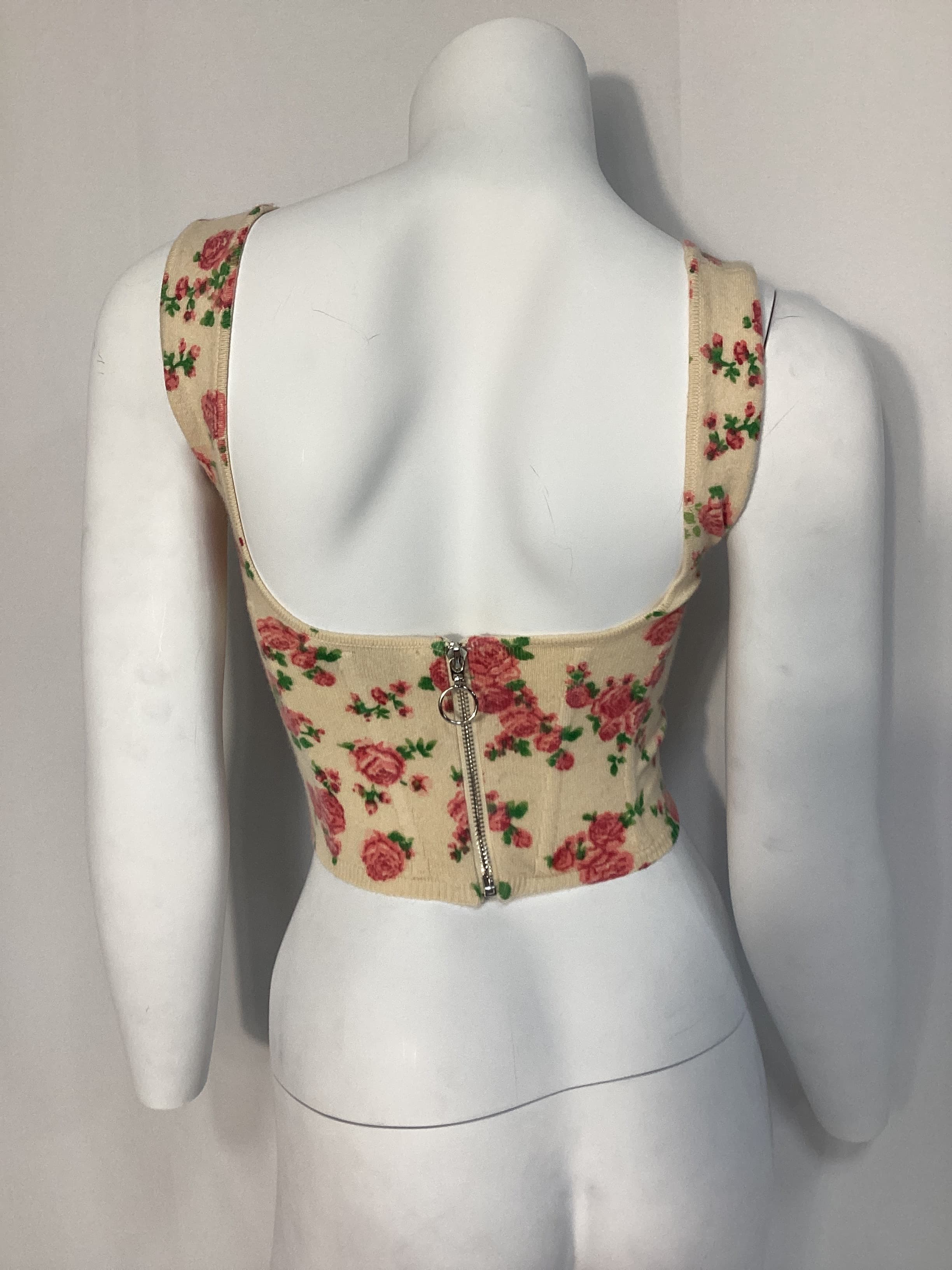 Knitted Corset Top In Cream Floral - Image 2