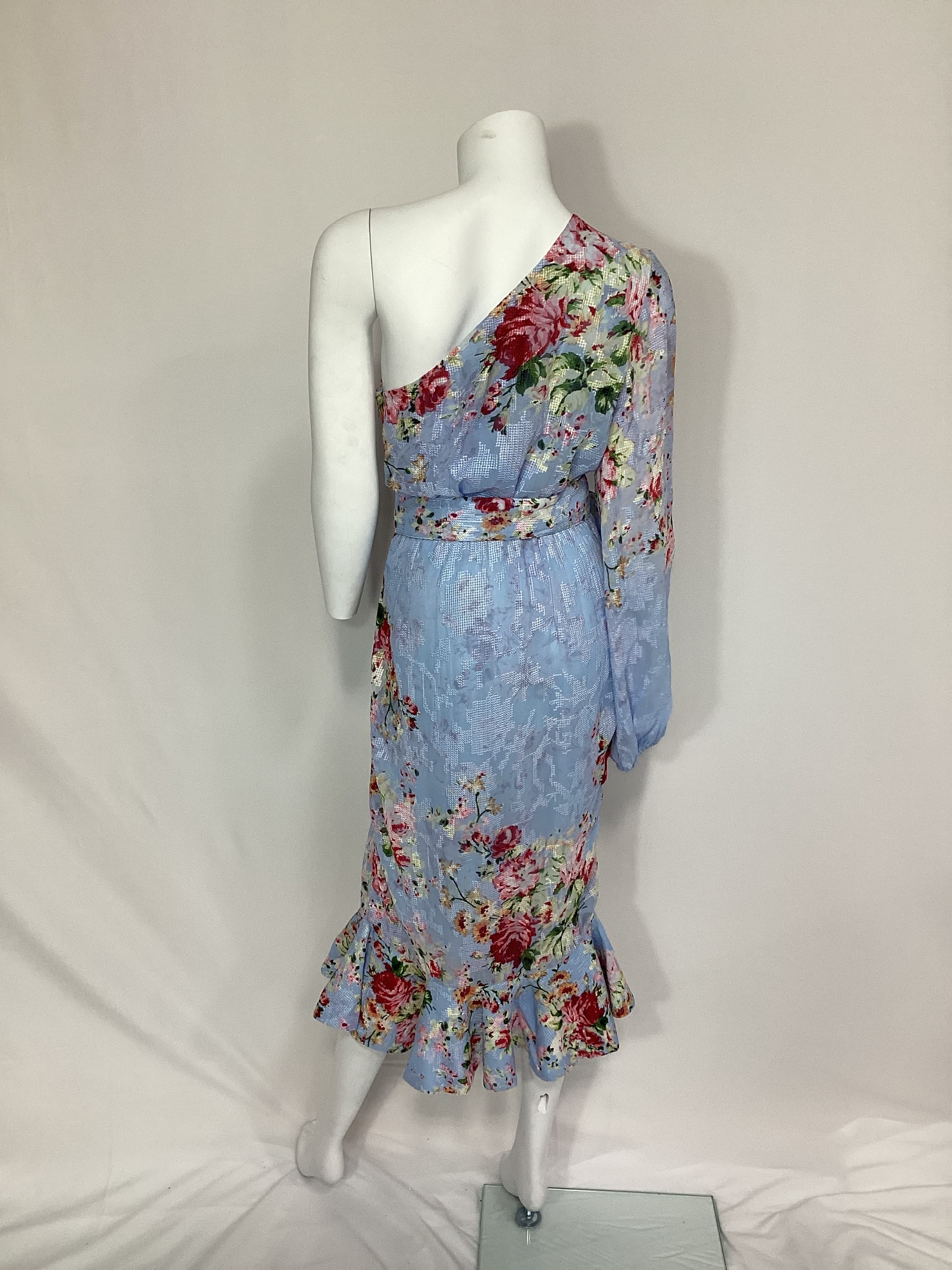 Midi Dress With Buckle Belt In Sky Blue - Image 2
