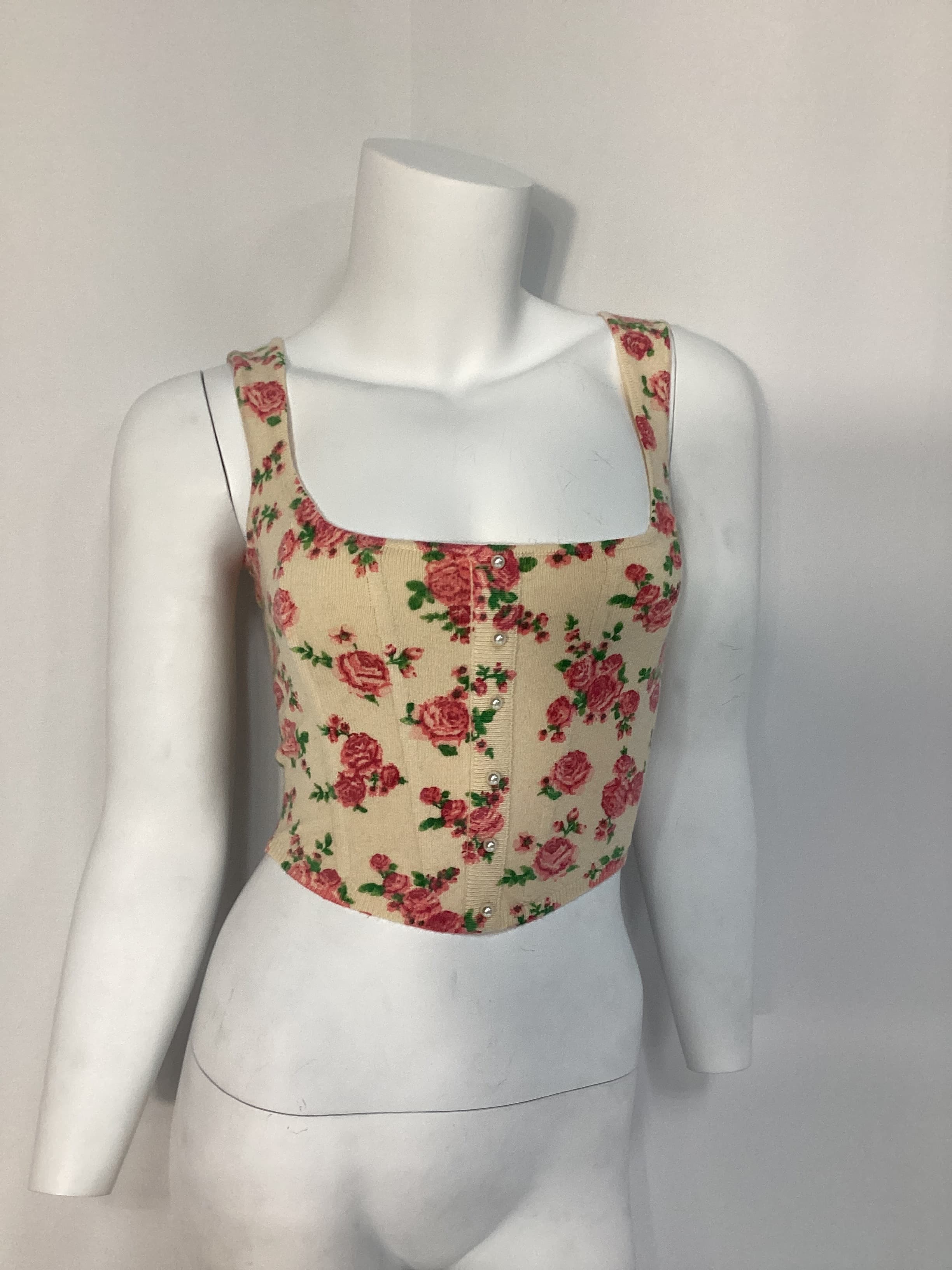 Knitted Corset Top In Cream Floral - Image 4