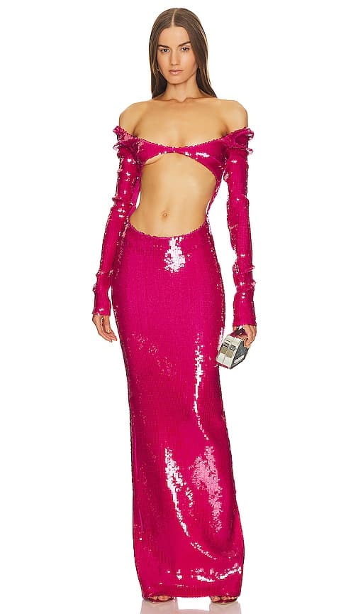 Gown With Front Cut Out Detail In Fuchsia - Image 1