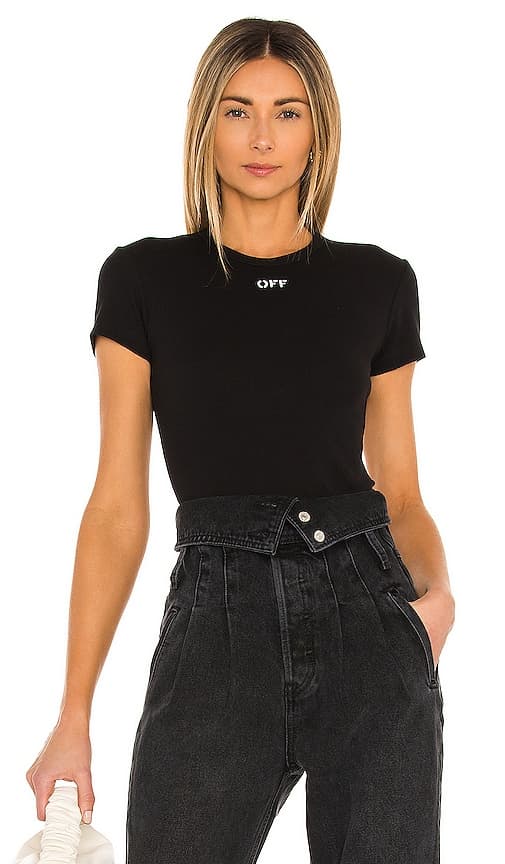 Basic Ribbed Tee In Black & White - Image 1